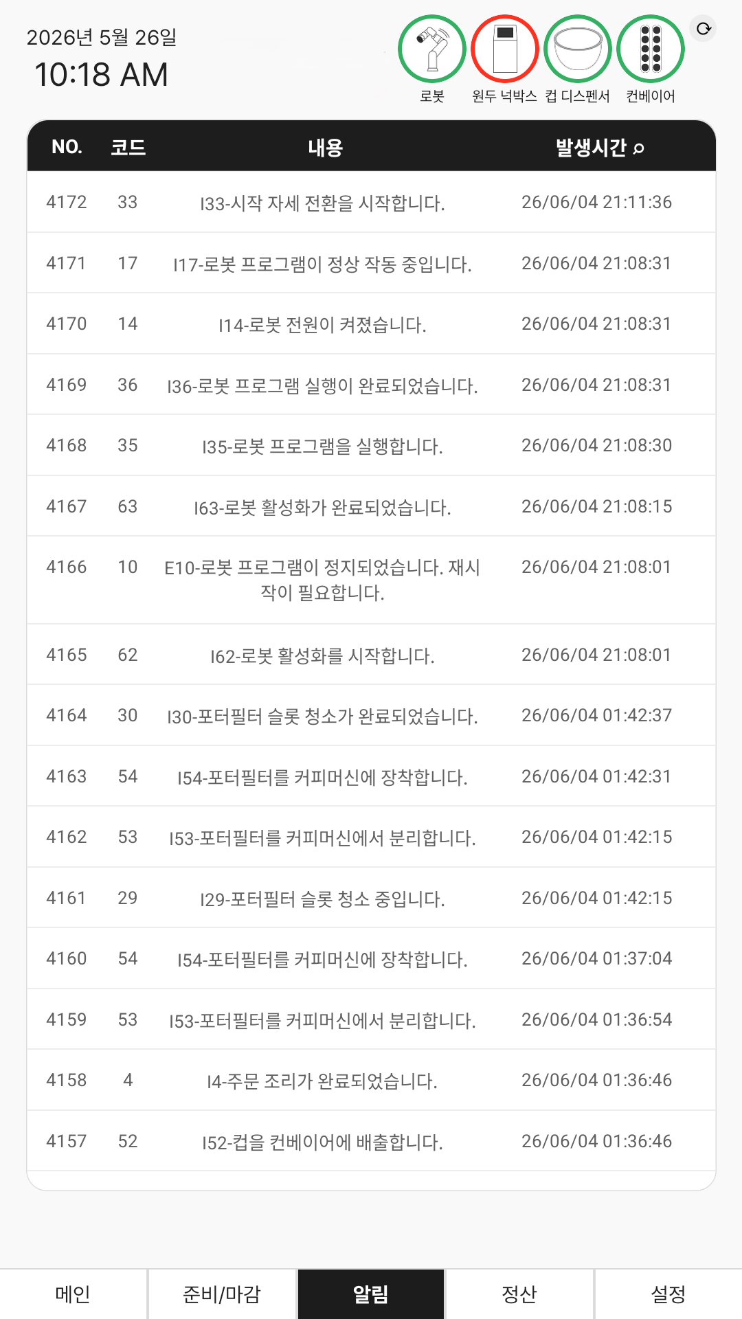 알림 · 장비 이상 감지